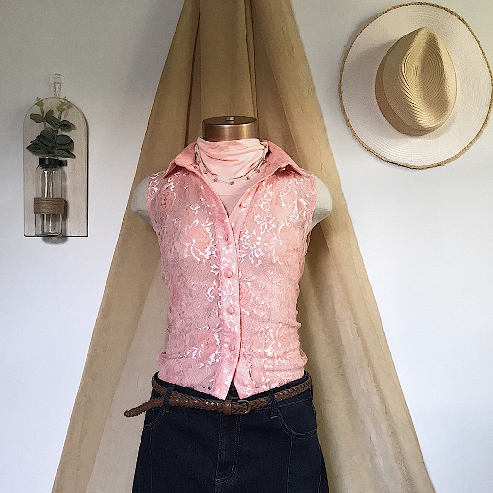 Modcloth Pink Floral Lace Blouse